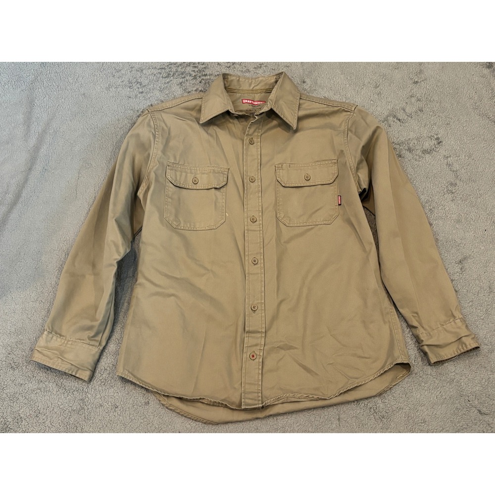 Craftsman Mens Tan Khaki Long Sleeve Button Down Work Shirt Large 42-44 Utility
